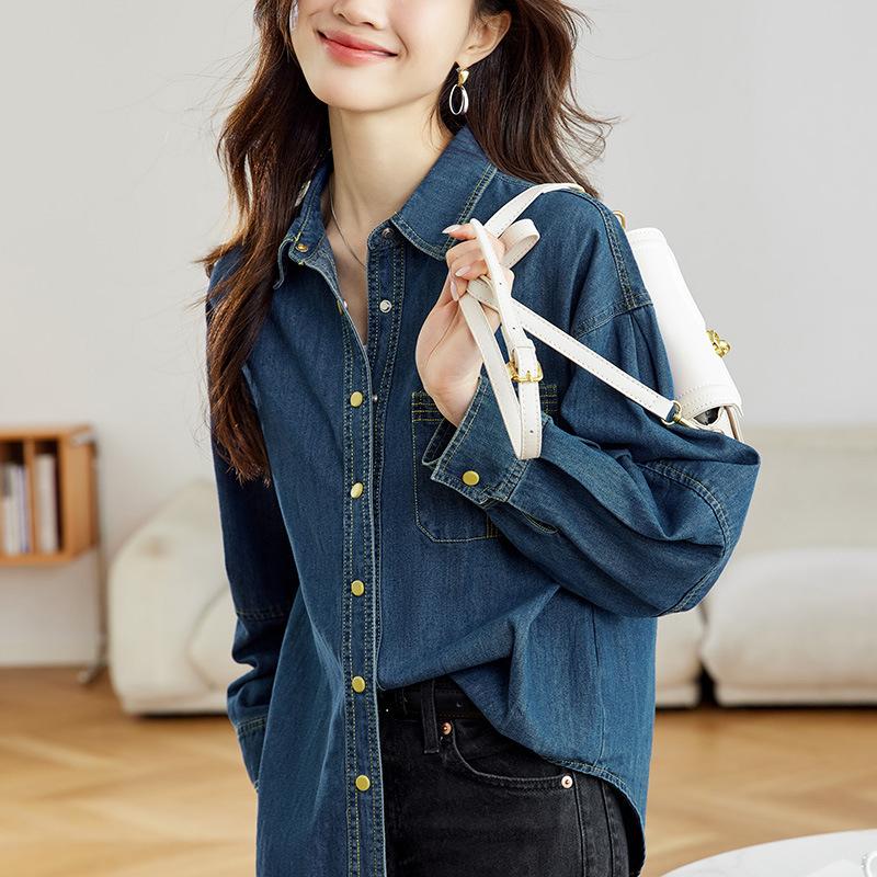 Blue Denim Jacket for Women's Spring and Autumn New Style Shirt Top Hong Kong Style Retro Layered Shirt