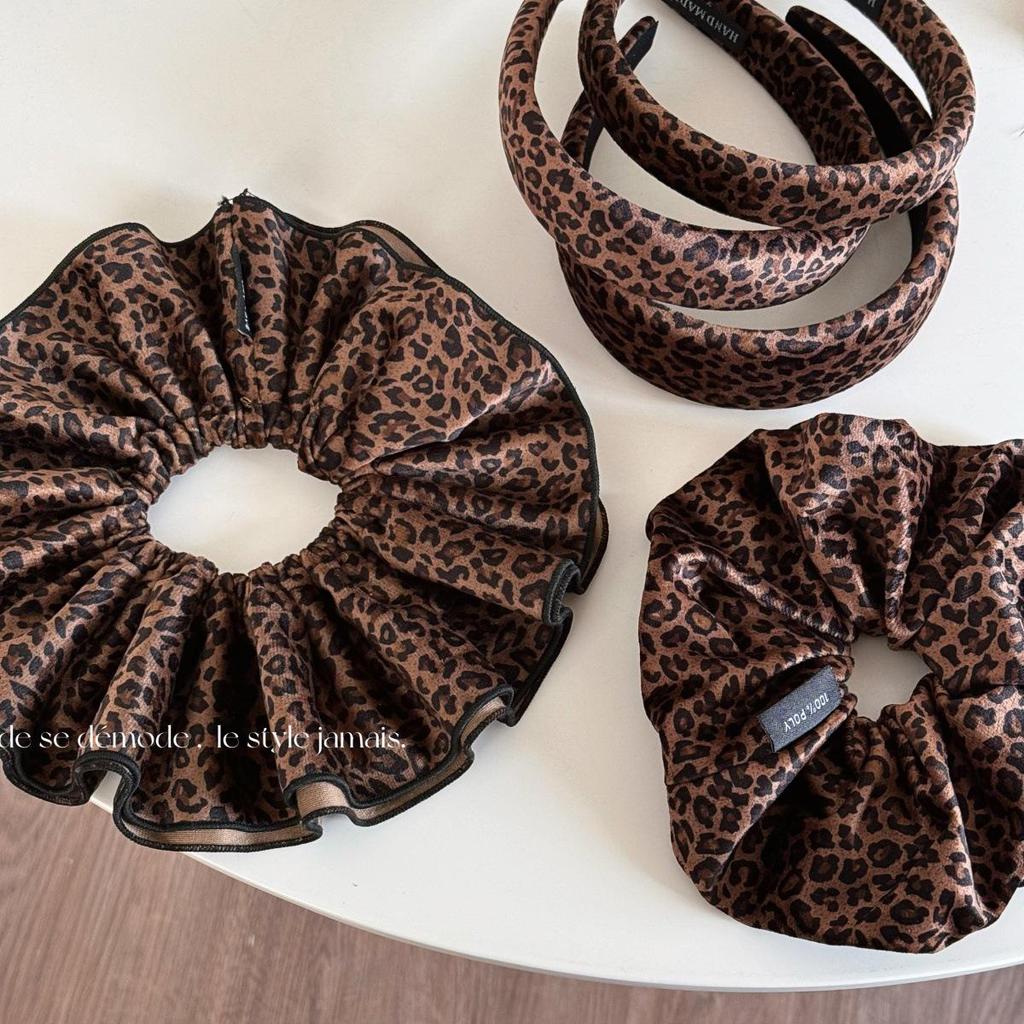 Korean Velvet Leopard Print Double Layer Hair Tie for Women