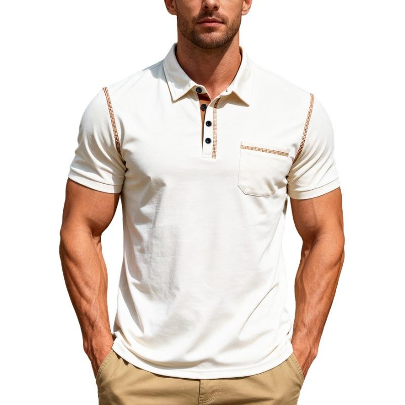 Summer new fashion solid color men's short-sleeved spot casual business sports lapel