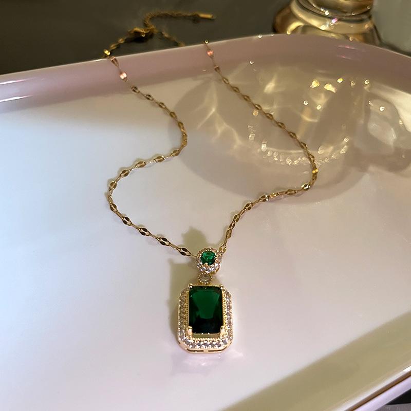Emerald Zircon Crystal Geometric Earrings Korean Personality Fashion Stud Earrings Women's Niche Design Retro Earrings