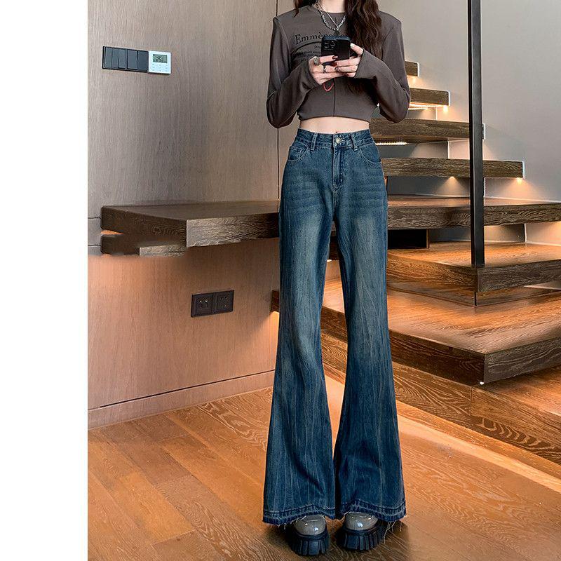 Women's Retro High-Waisted Flare Jeans (Spring/Autumn 2024) - Slimming Wide-Leg, Non-Clinging Design