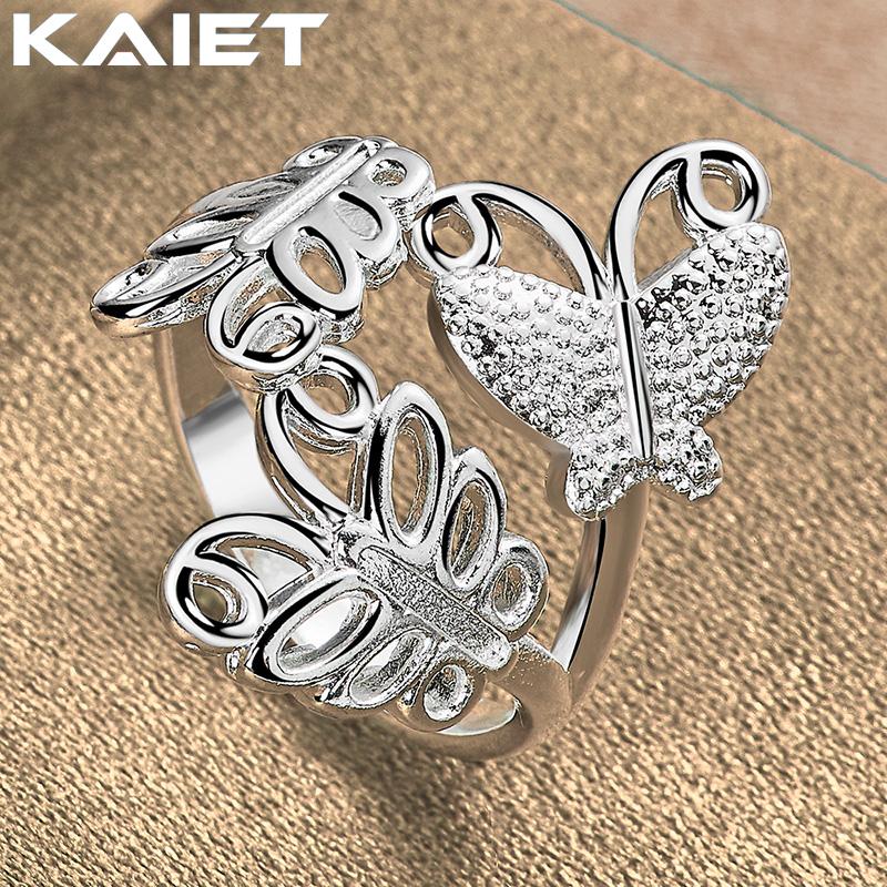 925 Sterling Silver Three Butterflies Adjustable Ring Charm For Women Jewelry