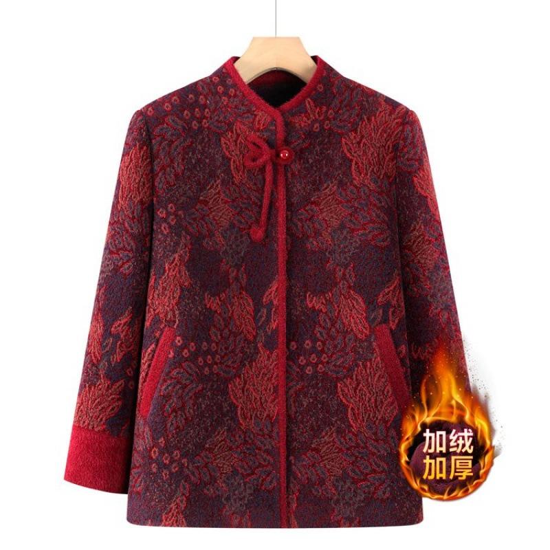 Middle aged the elderly woolen winter clothes velvet mink thickened coat old lady clothes top
