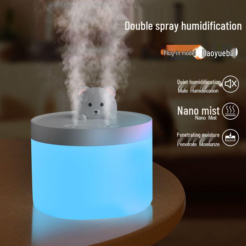 Cute USB Humidifier & Night Light with Dual Spray Plug-in with 2 Built-in Cotton Swabs