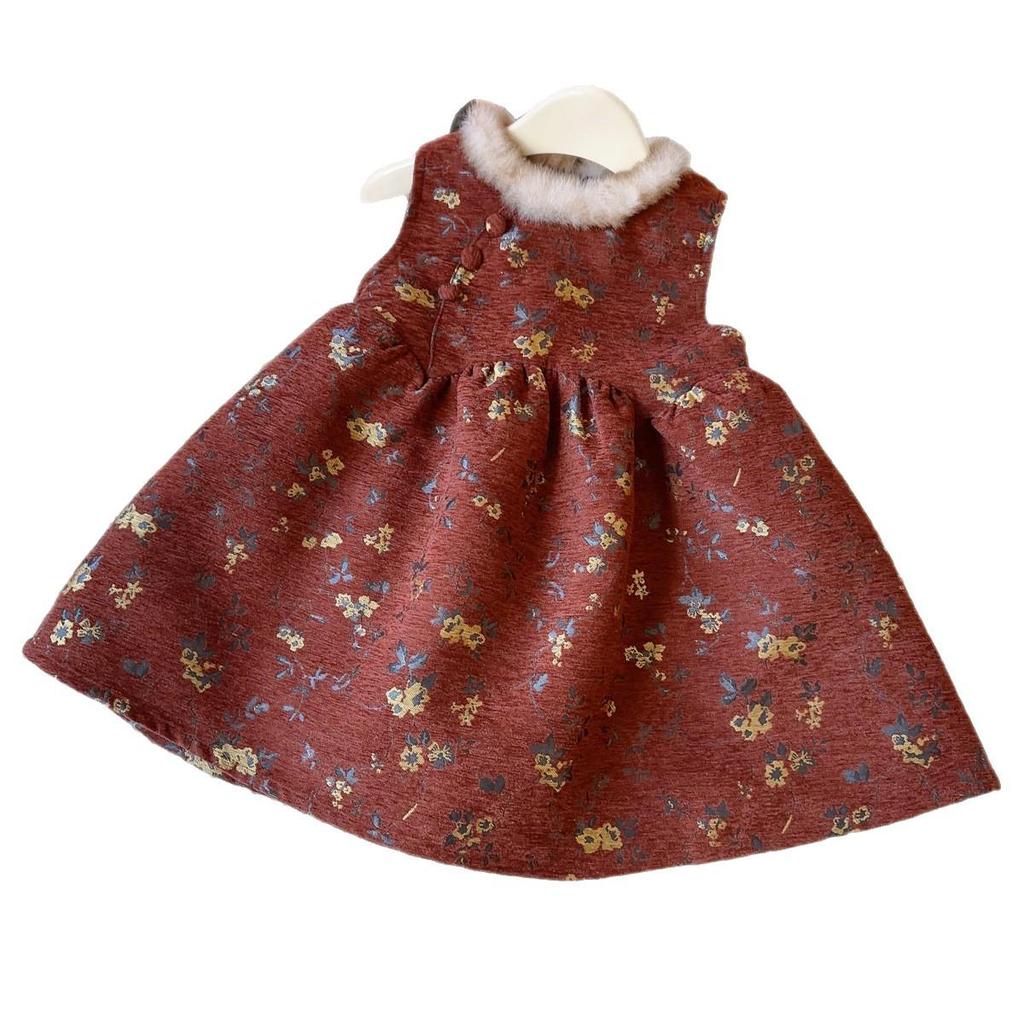 New Arrival: Thick Warm Chinese Style Sleeveless Winter Dress for Girls - Puffy Skirt