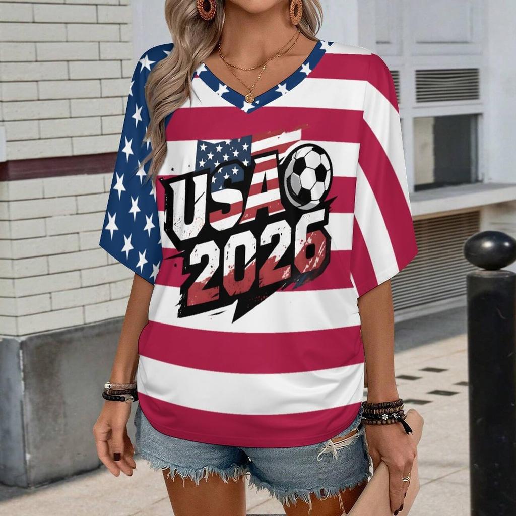 Women Casual V Neck Short Sleeve Pullover T Shirt Letter Print Top Loose Fit Lightweight Soft Fabric Suitable for Daily Wear