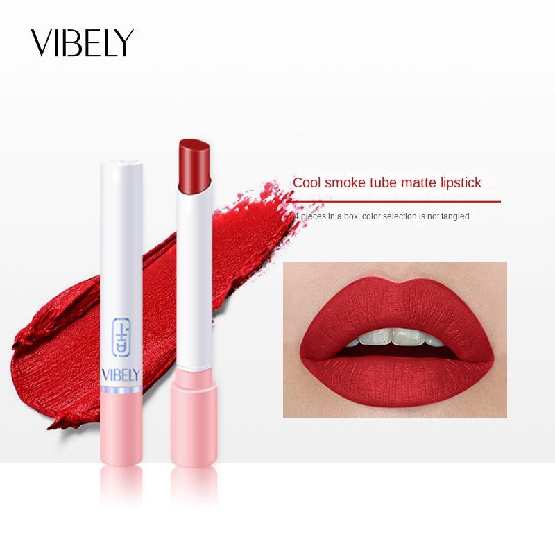 VIBELY Small Tube Matte Lipstick 4pcs Boxed Not Easy To Fall Off Color Velvet Not Fall Off Color Makeup