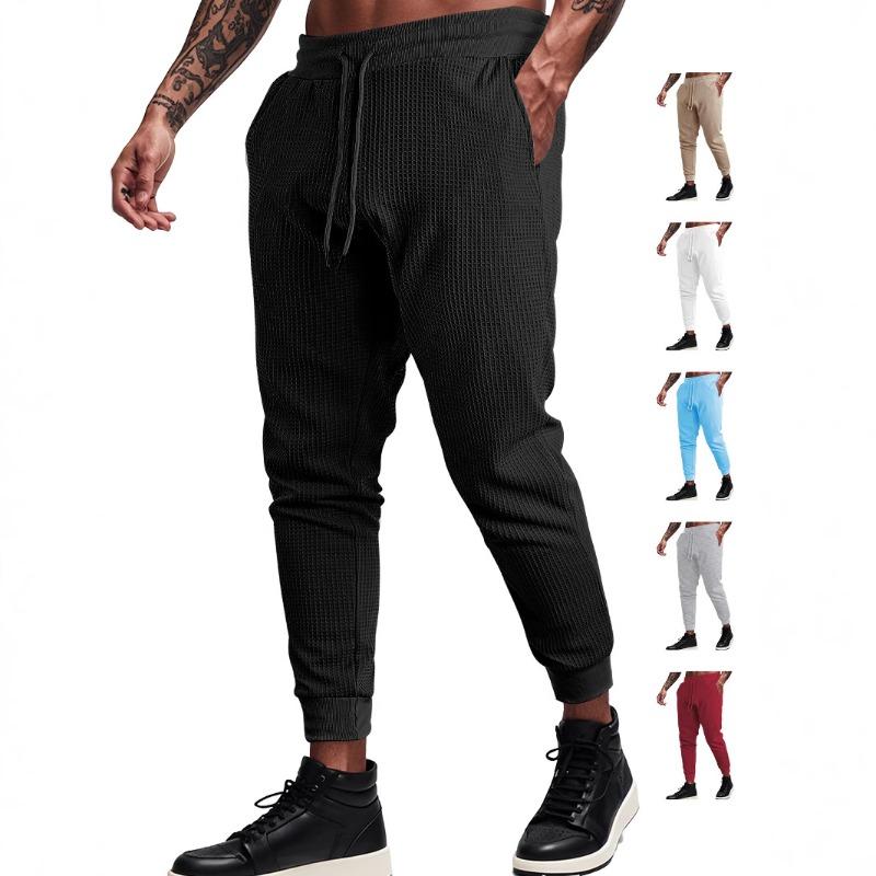Men's Summer Sports Casual Loose Breathable Solid Color Waffle Men's Tether Pants Casual Pants