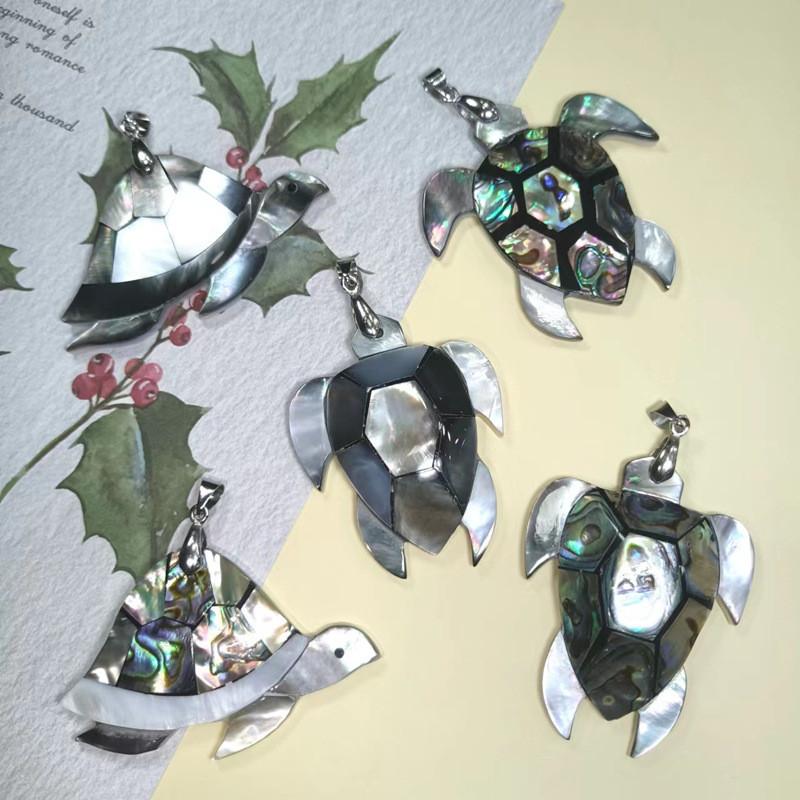 Handmade Shell Turtle Pendant Necklace With Polished Abalone And Conch Shell For Casual Wear