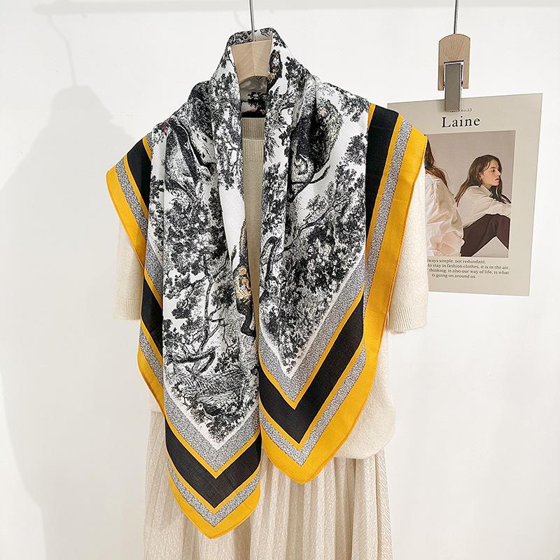 Korean Version of Retro Personality Grassland Lion Printed Scarf Fashionable and High-end Sense  Herringbone Professional Outfit Decorative Scarf