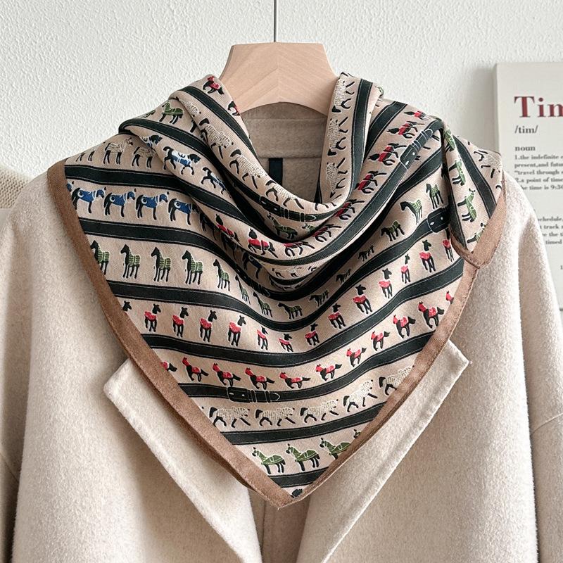 Chessboard Plaid 71CM Cotton and Linen Silk Scarf Small Square Scarf Women's Spring and Autumn Summer Thin Scarf Scarf Linen Headscarf Belt