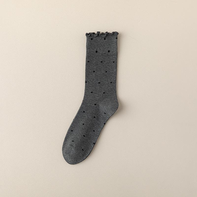 Black Fungus Polka Dot Pile Socks, Women's Mid-calf Socks, Casual Cotton Socks, Versatile Solid Color Ballet-style Cute Long Socks