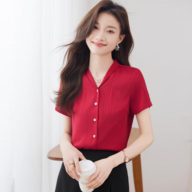 Teluoman Women s V-Neck Short Sleeve Office Blouse M
