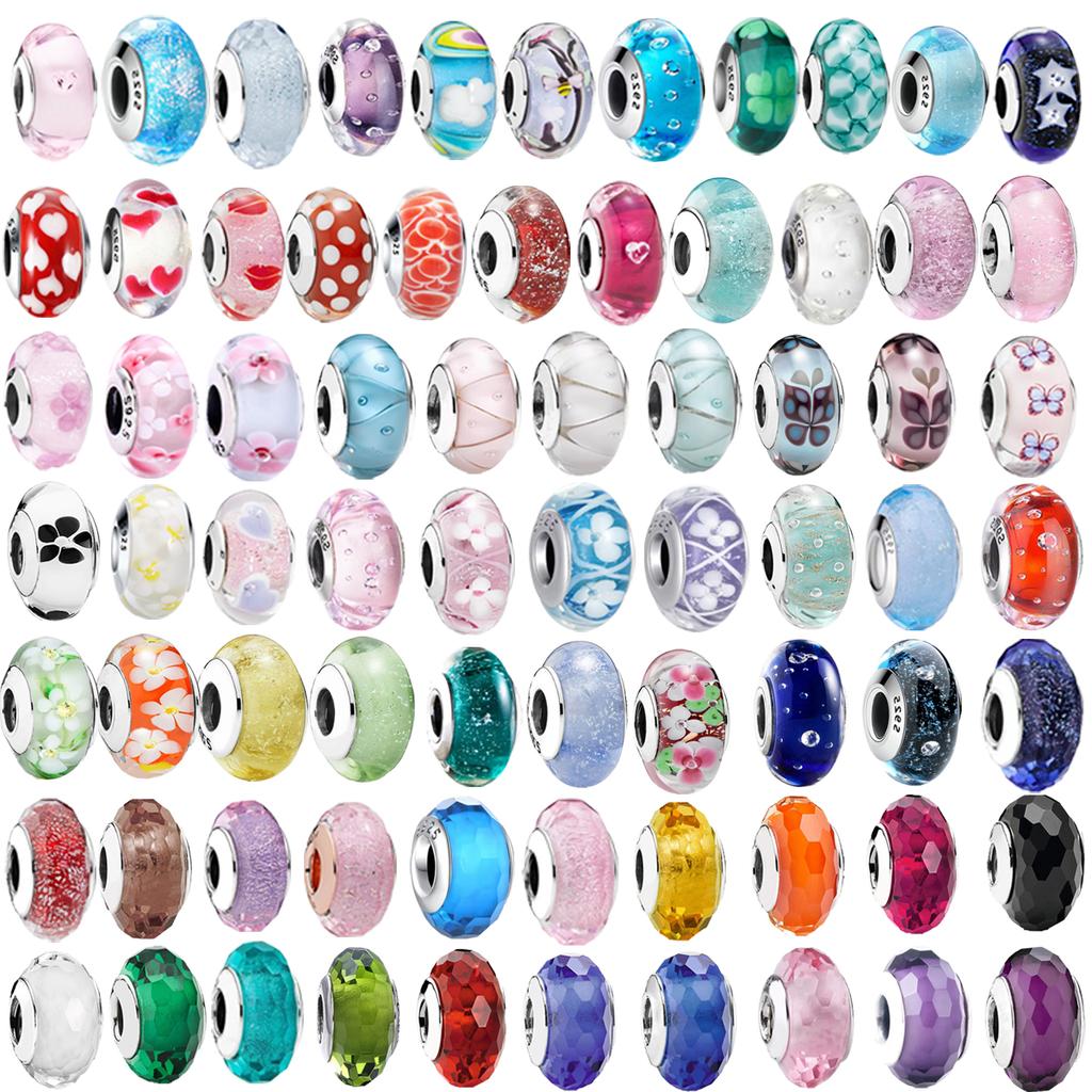 Brand New Authentic Original Copper Metal Flower and Leaf Cosmic Rainbow Charm Bead Component Murano Glass Bead Components Designed For Bracelet High