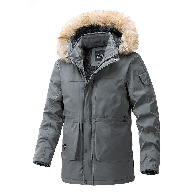 Men's Winter Jacket  Plus Size Medium-length Loose Warm Jacket Casual Fur Collar Outerwear