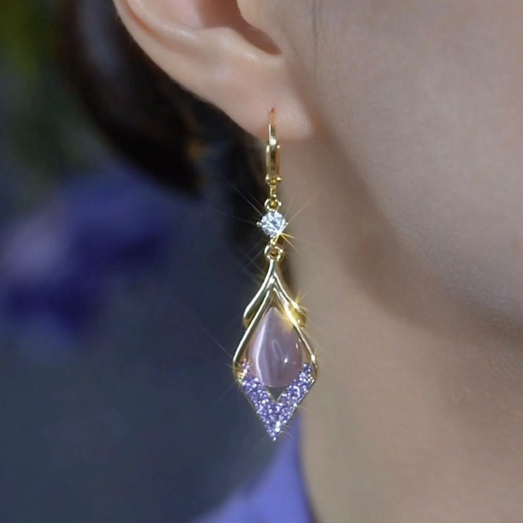 Purple Diamond Earrings, Women's New Popular High-end Earrings, Niche Temperament Earrings, Ear Studs, Ear Hooks