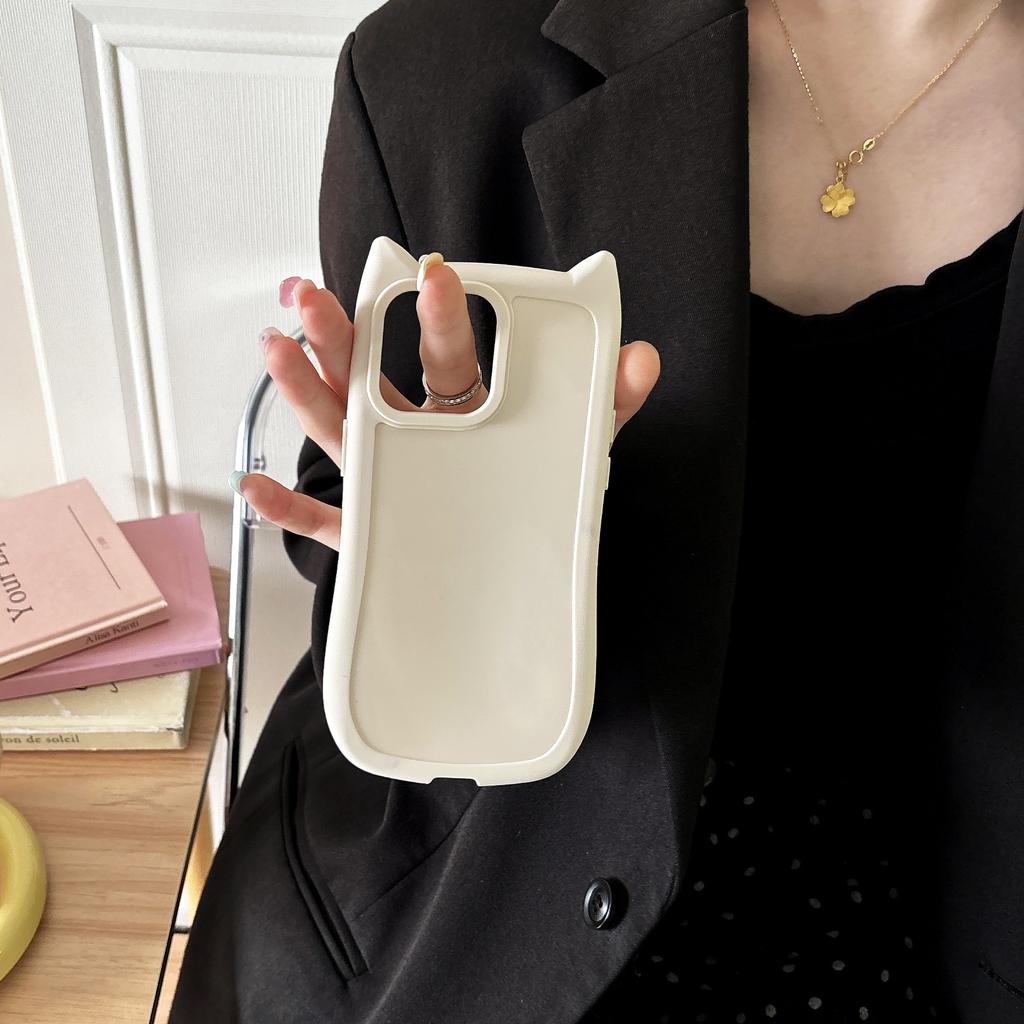 Cute Cartoon 3D Cat Ear Glossy Silicone Soft Case For iPhone 15 Pro Max 11 13 14 Plus Candy Thickened Bumper Shockproof Cover