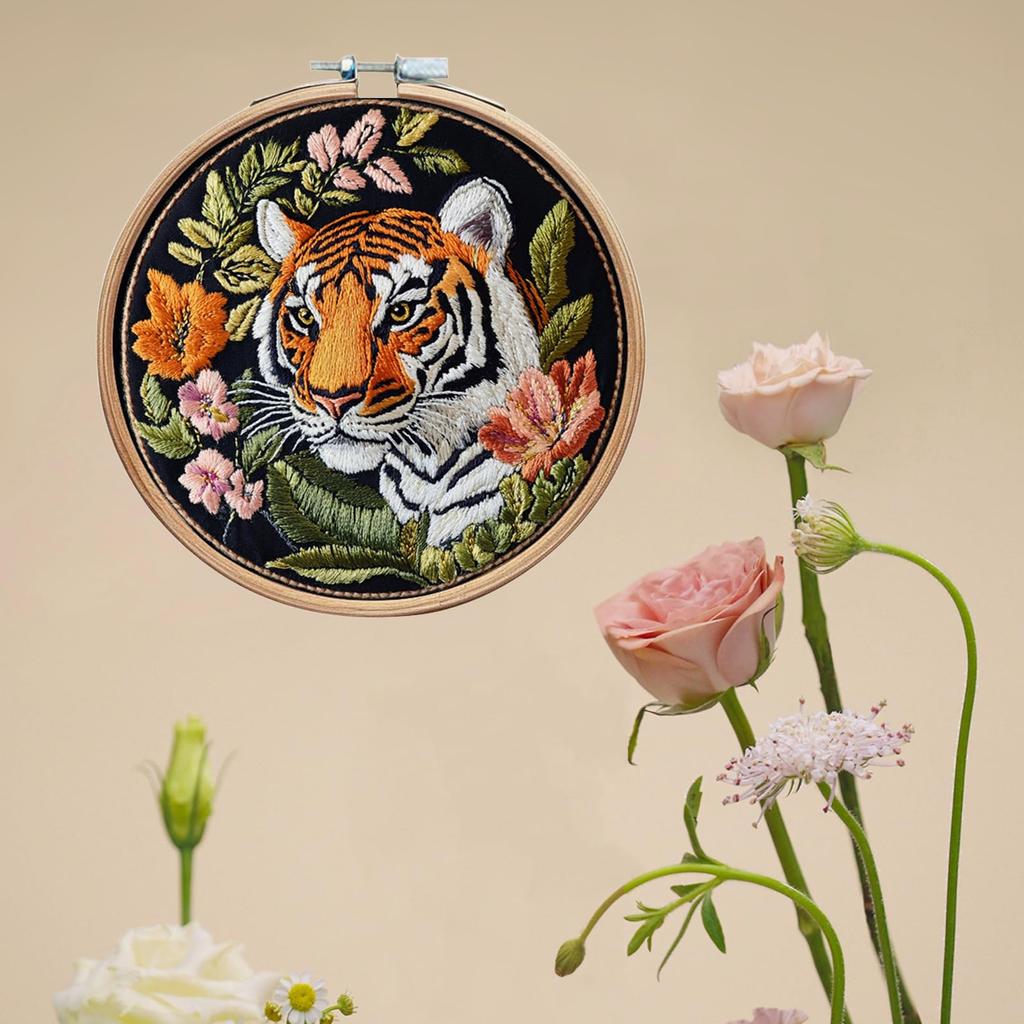 IUHUI Stickset für fortgeschrittene Erwachsene Schönes Prachtvolles DIY Handstickerei Set mit Rahmen - Tiere, Muster, (Hübscher Tiger)