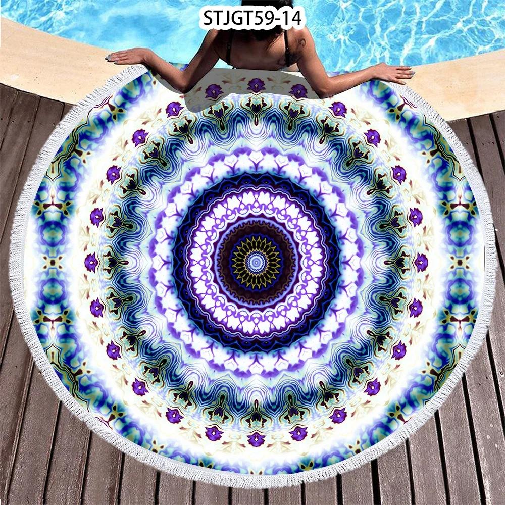 Microfiber Round Beach Towel Sport Scarf Mandala Circle Serviette De Plage Toalla Playa Swimming Bath Towel with Tassel