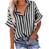 Womens Loose Fit Vertical Stripe Short Sleeve Button Down Collared Shirt Casual Lightweight Blouse Top
