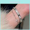 Titanium Steel Geometric Bracelet With Sparkling Crystals For Fashion And Office Wear