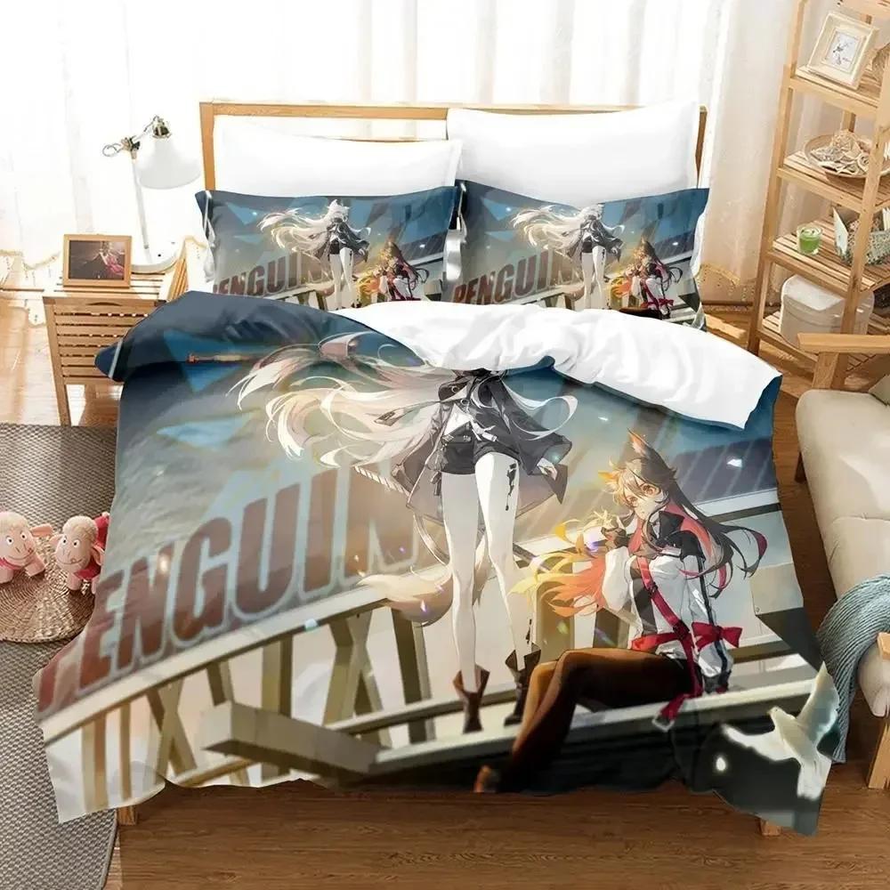 Kawaii Anime Arknights Bedding Set Single Twin Full Queen King Size Bed Set Aldult Kid Bedroom Duvetcover Sets 3D Bed Sheet Set