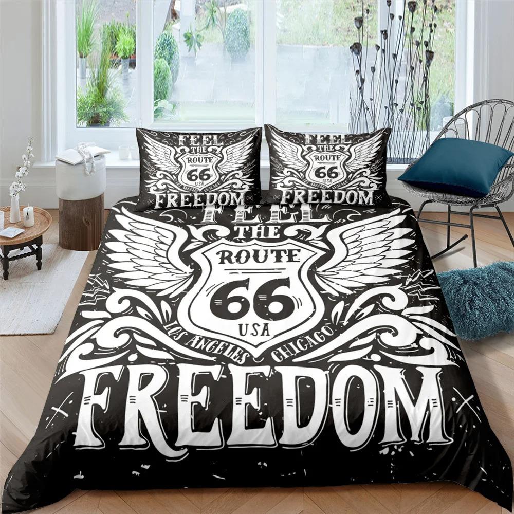 

American Route 66 Bedding Set Duvet Cover 12 Pillowcase Comforter Cover Polyester Quilt Cover King Queen Duvet Set EU Single 135x200cm