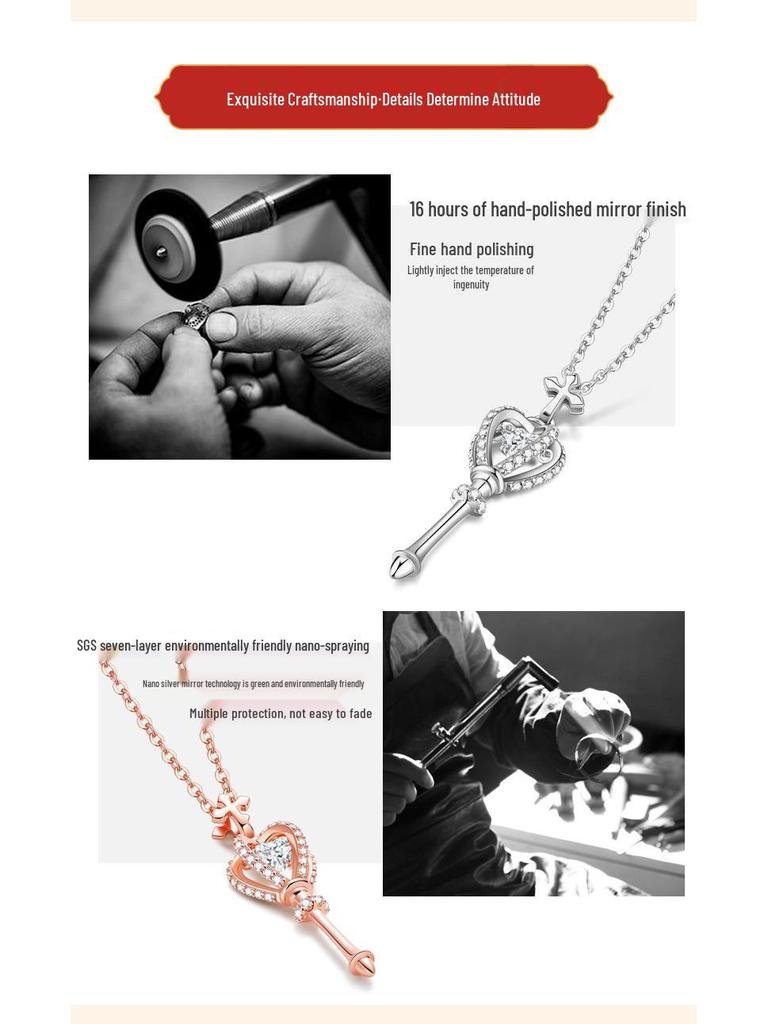 Collier Sceptre Cœur en Argent Sterling Star City - Pendentif de Luxe Léger pour Femme avec Détails Micro-Sertis sur Chaîne Claviculaire