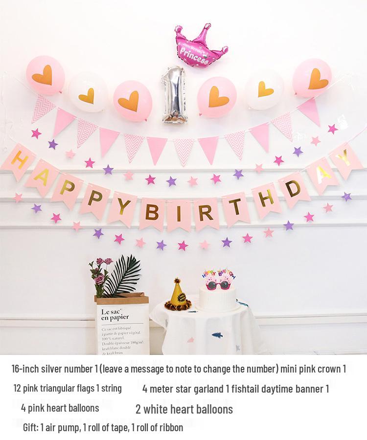 Baby's First Birthday & Full Moon Celebration Decoration Set: Banner, Balloons, and Wall Ornaments
