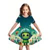 3D Alien Dress with Random Alien Print - Short Sleeve Round Neck Dress Suitable for Casual Sports, Outdoor Play & Birthday Parties,