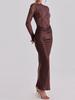 2026 European & American Women's Autumn/Winter Sexy Lace See-through Bodycon Long Dress