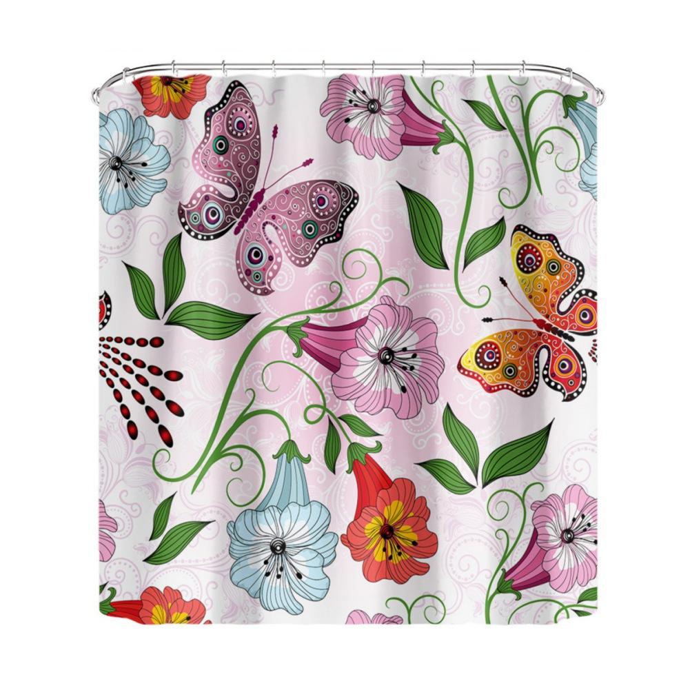 

183*183см Занавеска для душа с цветочным узором Водонепроницаемая перегородка Занавеска для ванной с крючками