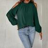 Spring and Summer Women's Tops Solid Color Lotus Leaf Shirt Round Neck Long Sleeve Shrink Pleated Off-shoulder Fashion Blouse