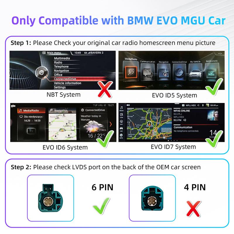 Wireless CarPlay Android Auto For BMW 1 2 3 4 5 6 7 Series F10 F11 F07 F01 F02 F03 F04 EVO ID5 ID6 ID7 System G02 G05 G08 G30