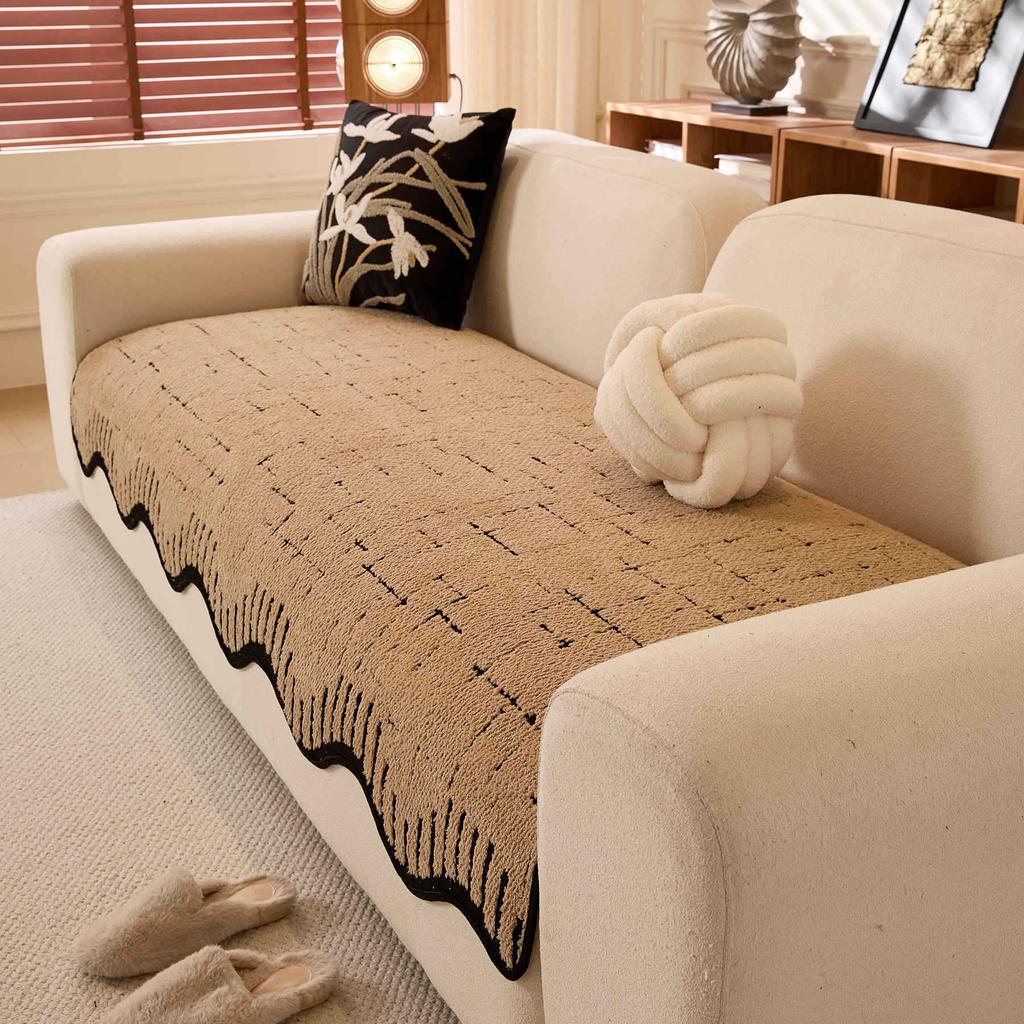 Autumn And Winter Wavy Shu Cotton Lint Sofa Cushion Seat Cushion Non-Slip Living Room Skin-Friendly Light Luxury Sofa Cover Cloth Towel Thick