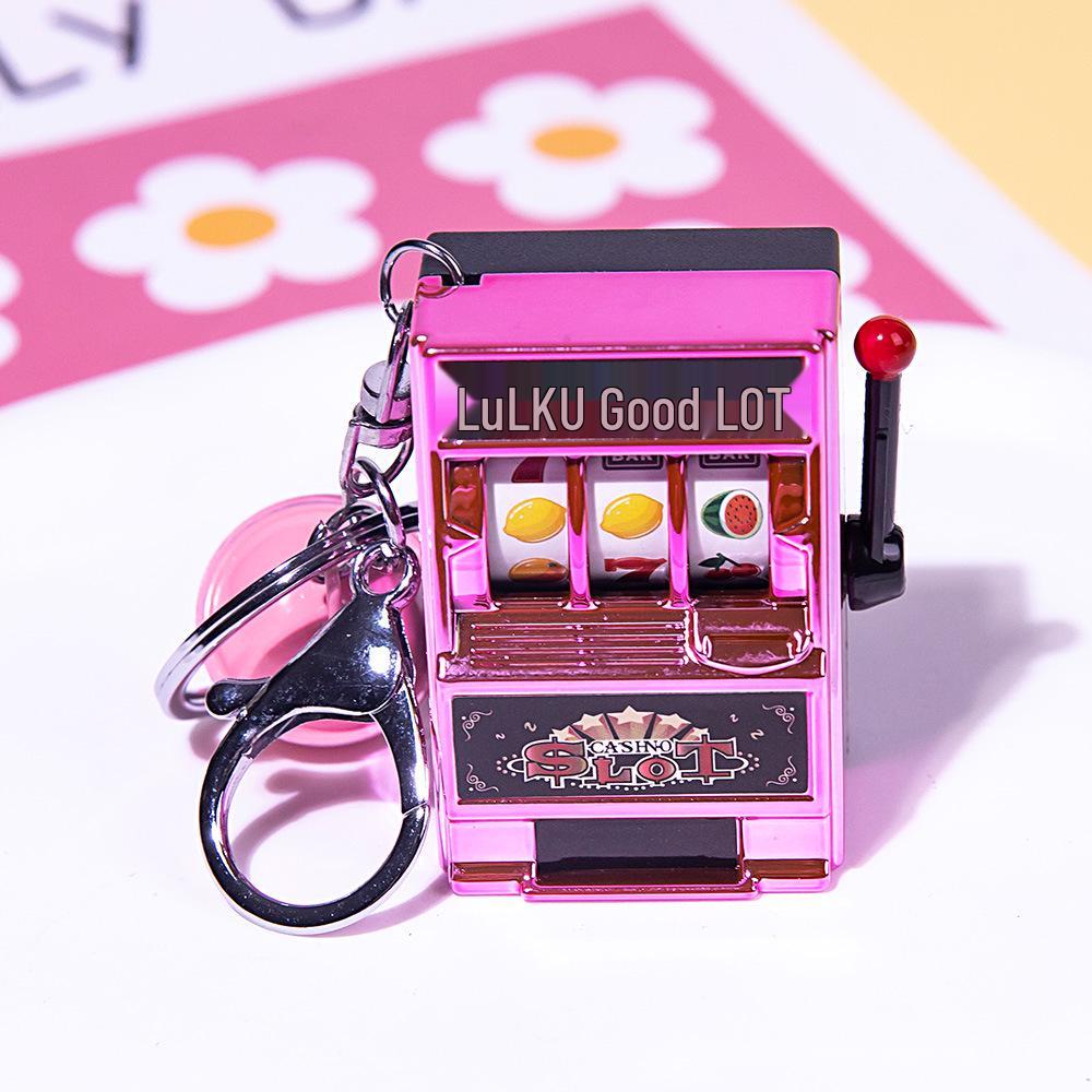 Retro Joystick Fruit Machine Keychain: Playable Spin Wheel Pendant Toy