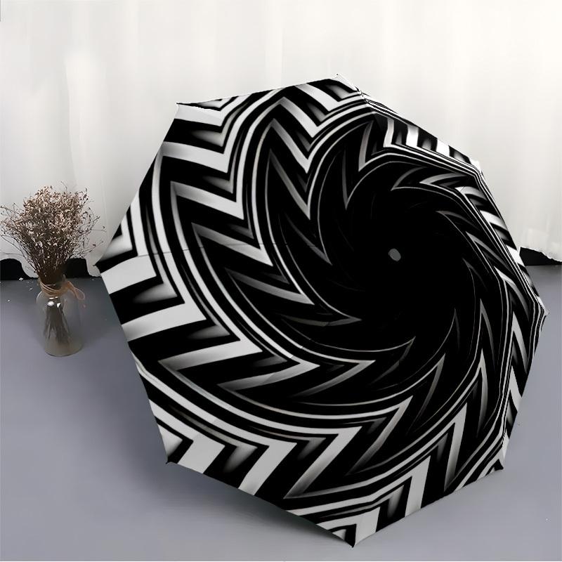1pc Spiral Pattern Automatic Folding Umbrella - Portable Collapsible Design, 8-Rib Iron Frame, Durable Fabric yy251125014