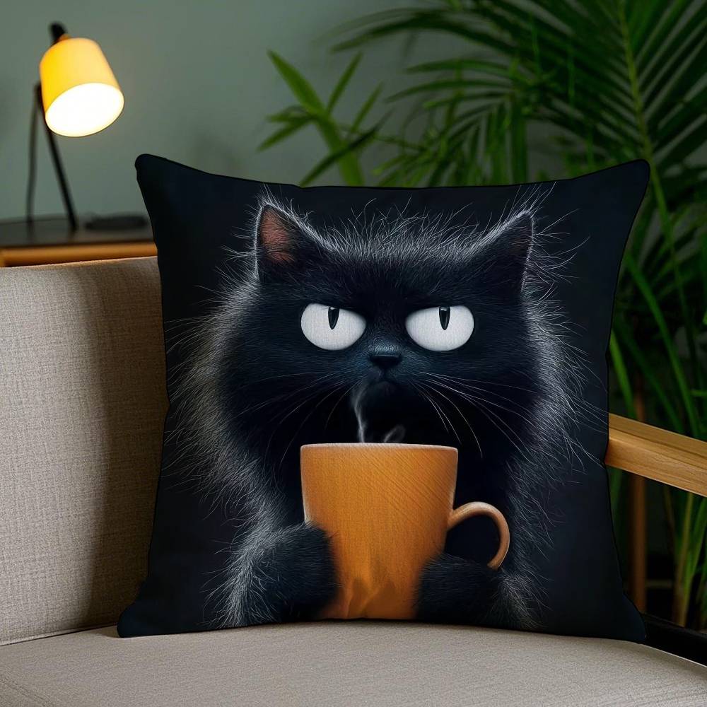 Simple Cartoon Furry Cat Pattern Pillow Case Anti-dustmite Pillowcase Invisible Zipper Silky Short Plush Sofa Cushion Cover