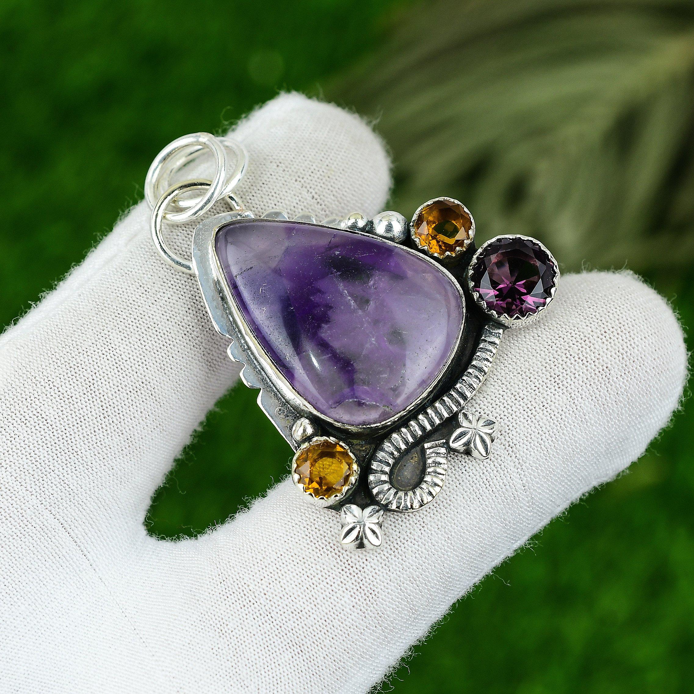 

Подарок для нее Ювелирная подвеска из стерлингового серебра 925 пробы с натуральным звездчатым аметистом