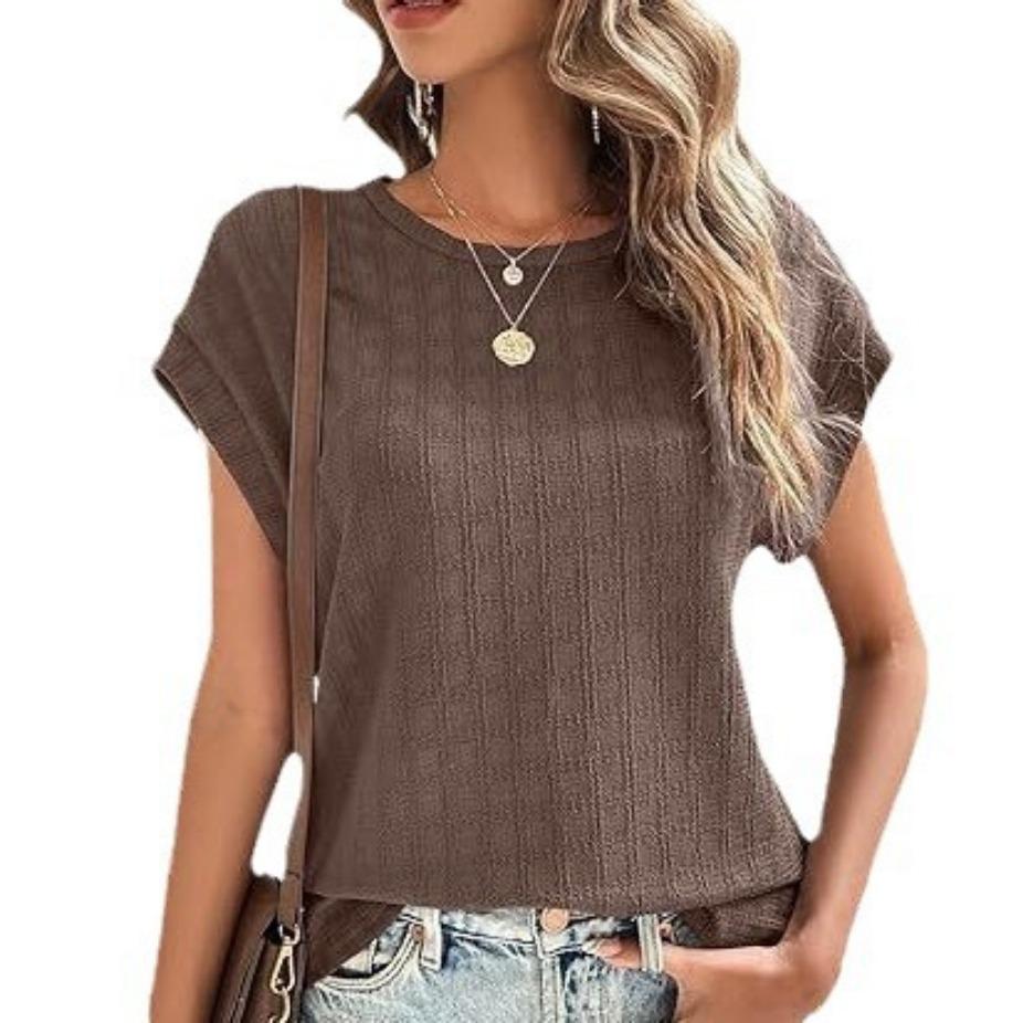 Jacquard Checkered Round Neck Loose Short Sleeved Women's T-shirt