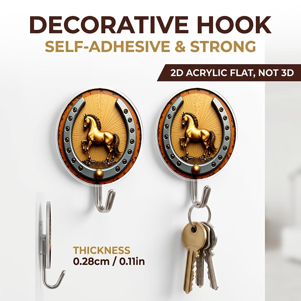 2pcs Golden Horseshoe Wall Hooks Suitable for Kitchen & Living Room Decor - No Drill Traceless Installation,