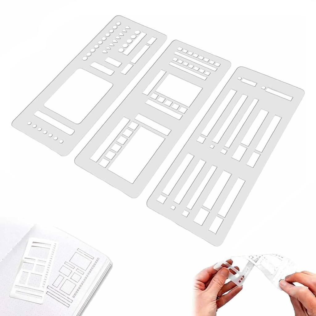 3 Pieces Flexible Record Templates Planner Stencil Set Handmade Versatile Stencils Drafting Tools