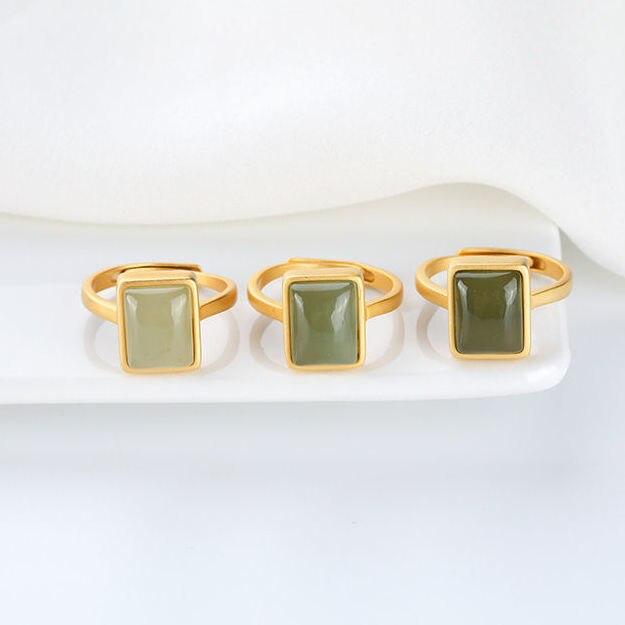 S925 Sterling Silber Temperamentvoller personalisierter natürlicher Hetian Jade Grüner Jade Ring Geometrisches einfaches Ornament für Frauen
