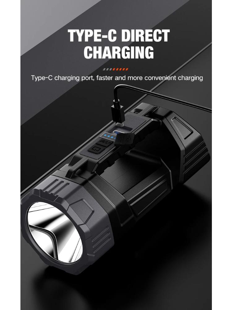 New Flashlight Solar Searchlight Strong Light Illumination Portable Handheld Flashlight Outdoor Multifunctional Lighting