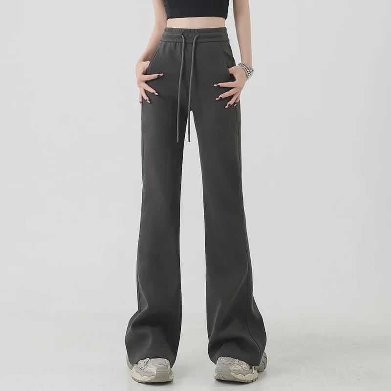 Women's High-Waisted Wide-Leg Flared Pants with Pockets - Autumn Slim Fit Casual Sweatpants