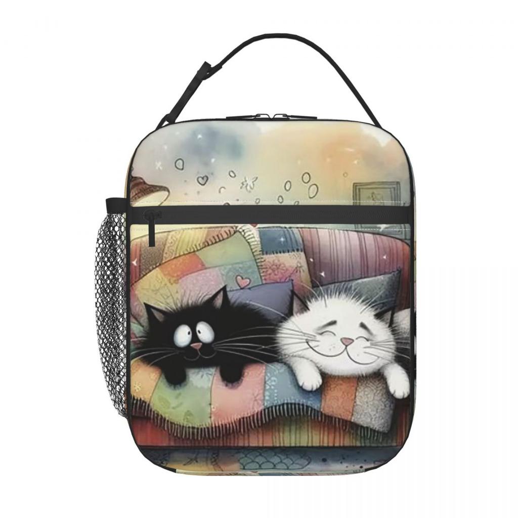 Cartoon Cat In Colour Sofa Pattern Insulated Lunch Bag for Women Children Leakproof Food Boxes Thermal Lunch Box Tote