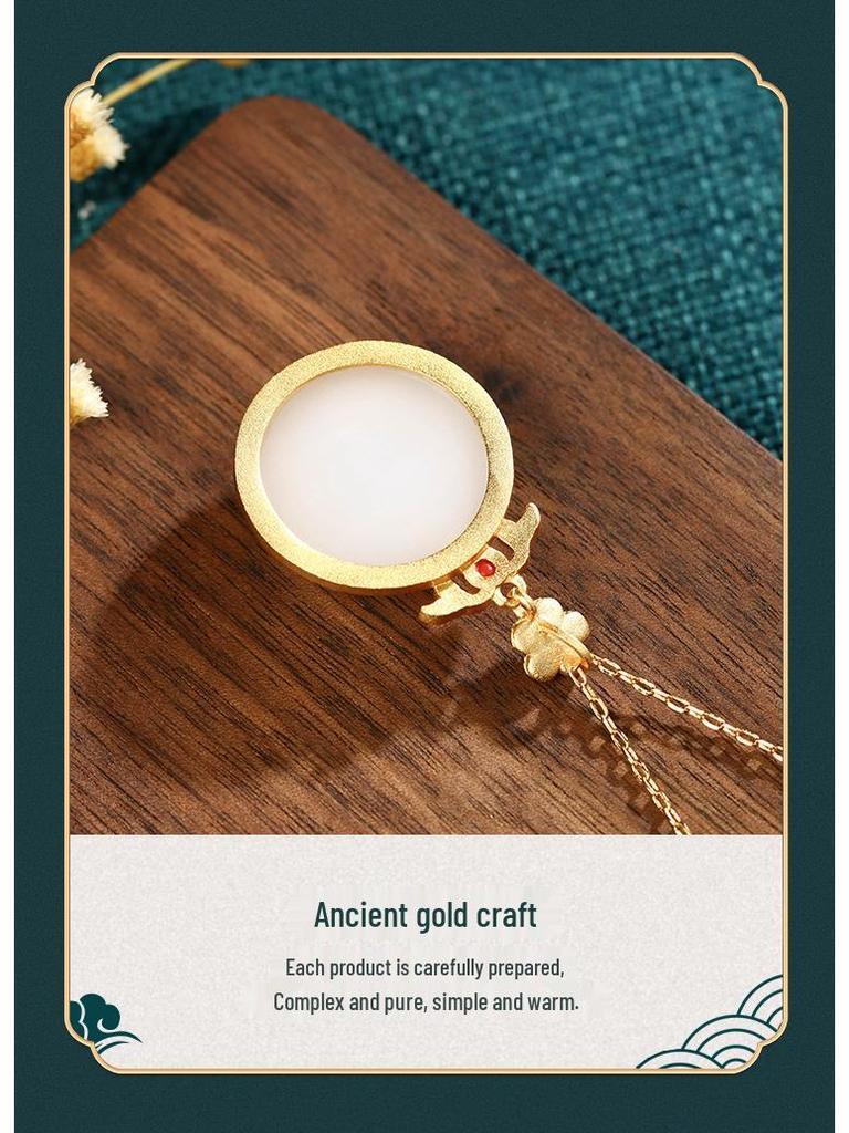 Airyuan Retro Clavicle Chain Enamel Pendant Necklace with Imitation Hetian Jade - Qipao Style Mom Birthday Gift