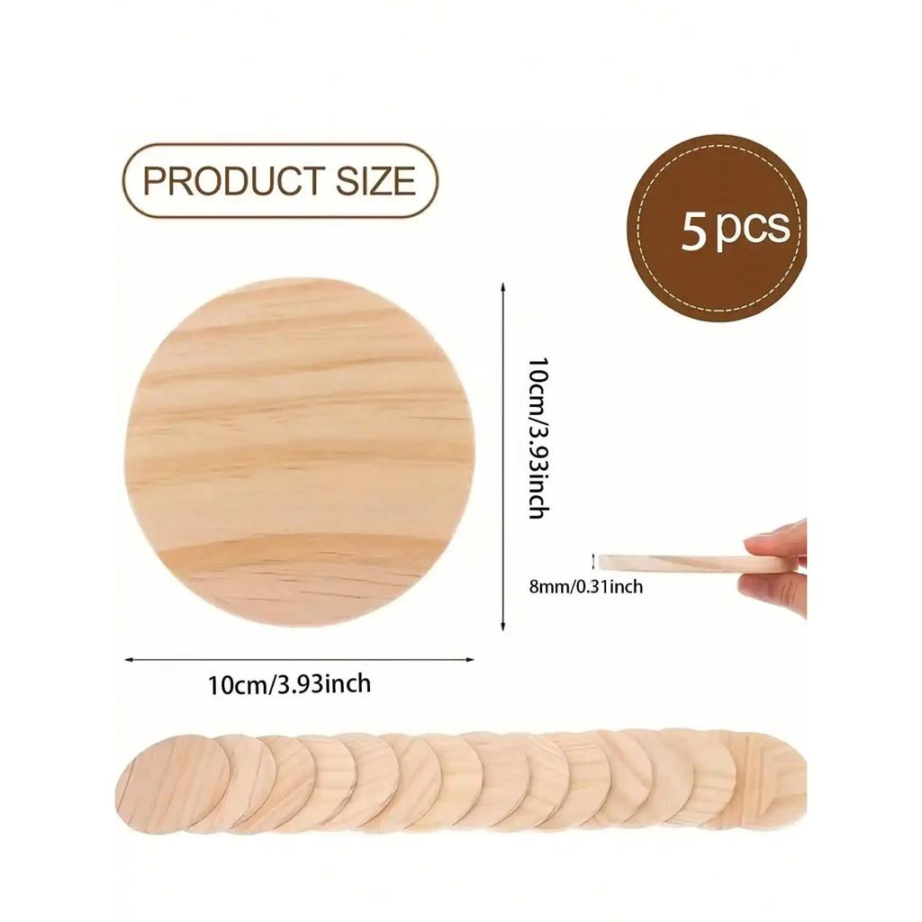 5pcs Unfinished Wood CoastersWood Slices For Nature Crafts And Wedding Decoration Blank Coasters Wood Kit For DIY Art Painting