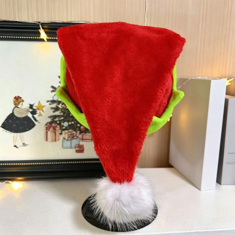 Christmas Holiday Cosplay Elf Hat Plush Party Cap with Pointed Top Jagged Brim Furry Tip Accent for Gatherings and Travel