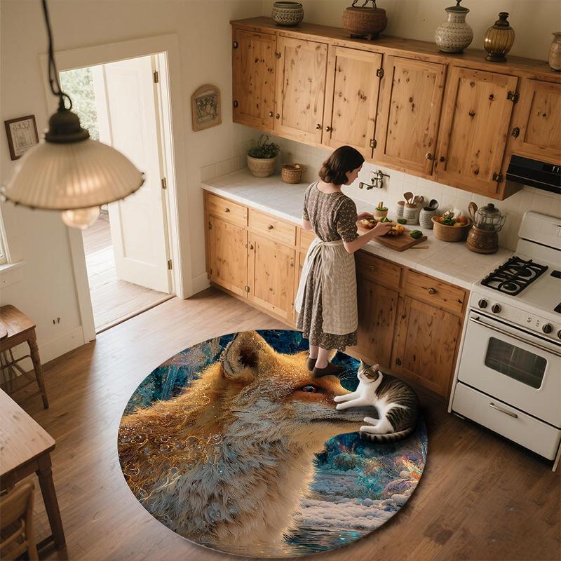 Ice Fox,Round Area Rug,Carpet Rug for Living Room Bedroom Sofa Playroom Decor,Non-slip Floor Mat